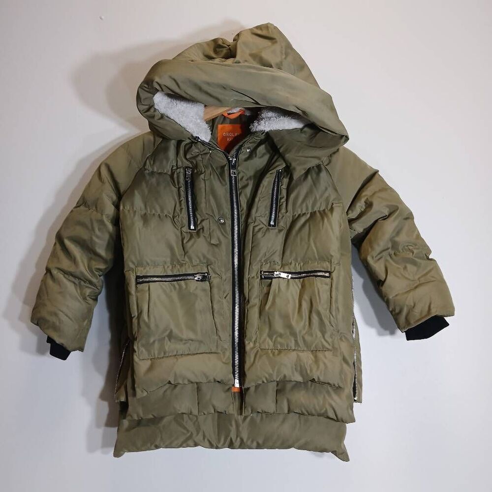 Orolay girls size 5 down puffer jacket army green hoodie winter coat